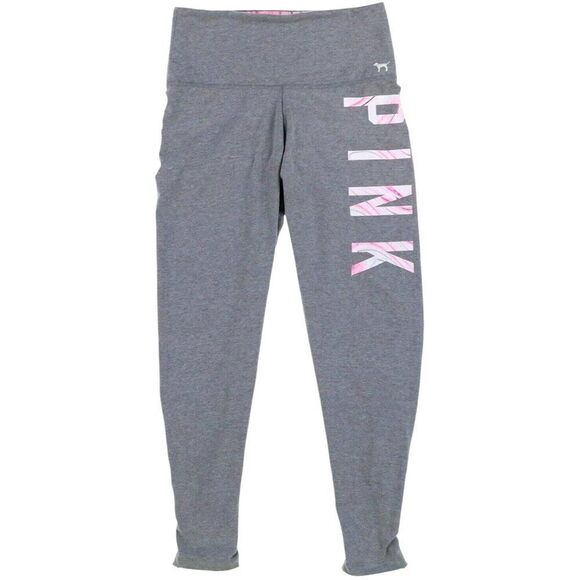 Victorias Secret PINK Yoga Pants M Gray High Waisted Y2K Lace-Up Ankles Leggings - Picture 1 of 9